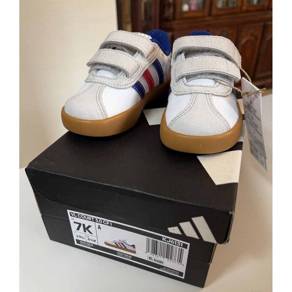 adidas VL Court 3.0 White Gum Toddler Sneakers Size 7K Retro Casual Shoes NEW